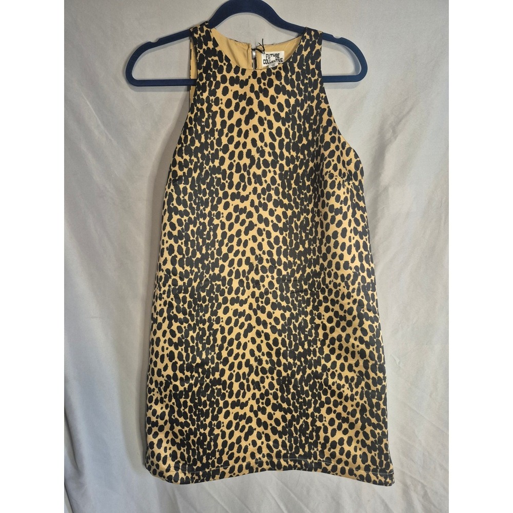 Future Collective Womens Sleeveless Mini Dress Tan Black Animal Print